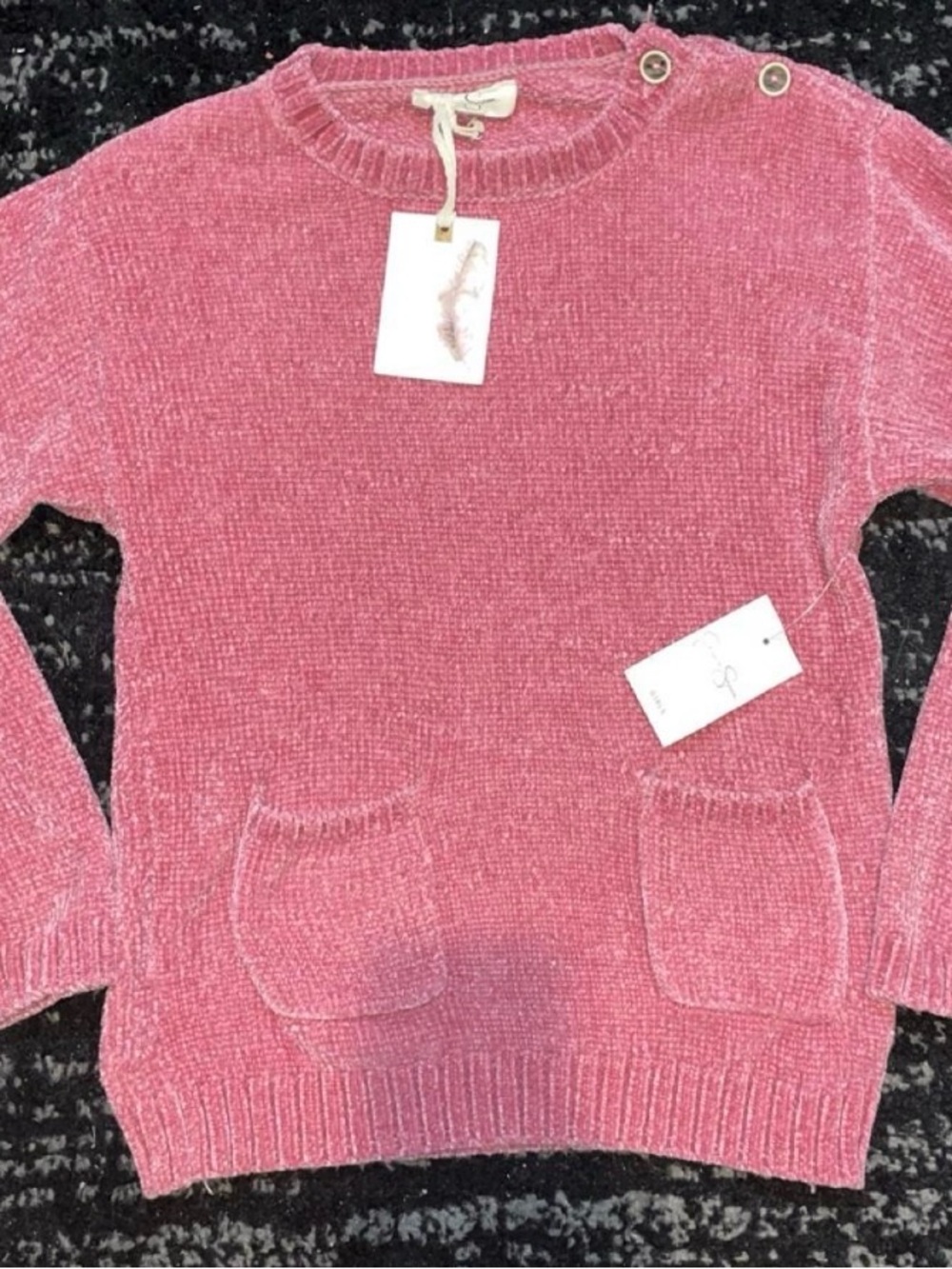 Jessica Simpson Pink Chenille Crewneck Sweater with Pockets